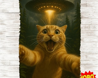 Funny Cat Taking a Selfie with UFO PNG, Alien Spaceship Cat Meme Clipart, Sarcastic Space Humor Sublimation Digital Download for Shirts