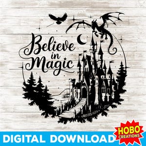 Believe in Magic SVG, tovenaarskasteel gesneden bestand, Magic School SVG PNG, Fantasy Wizard sublimatie, Cricut betoverend ontwerp downloaden
