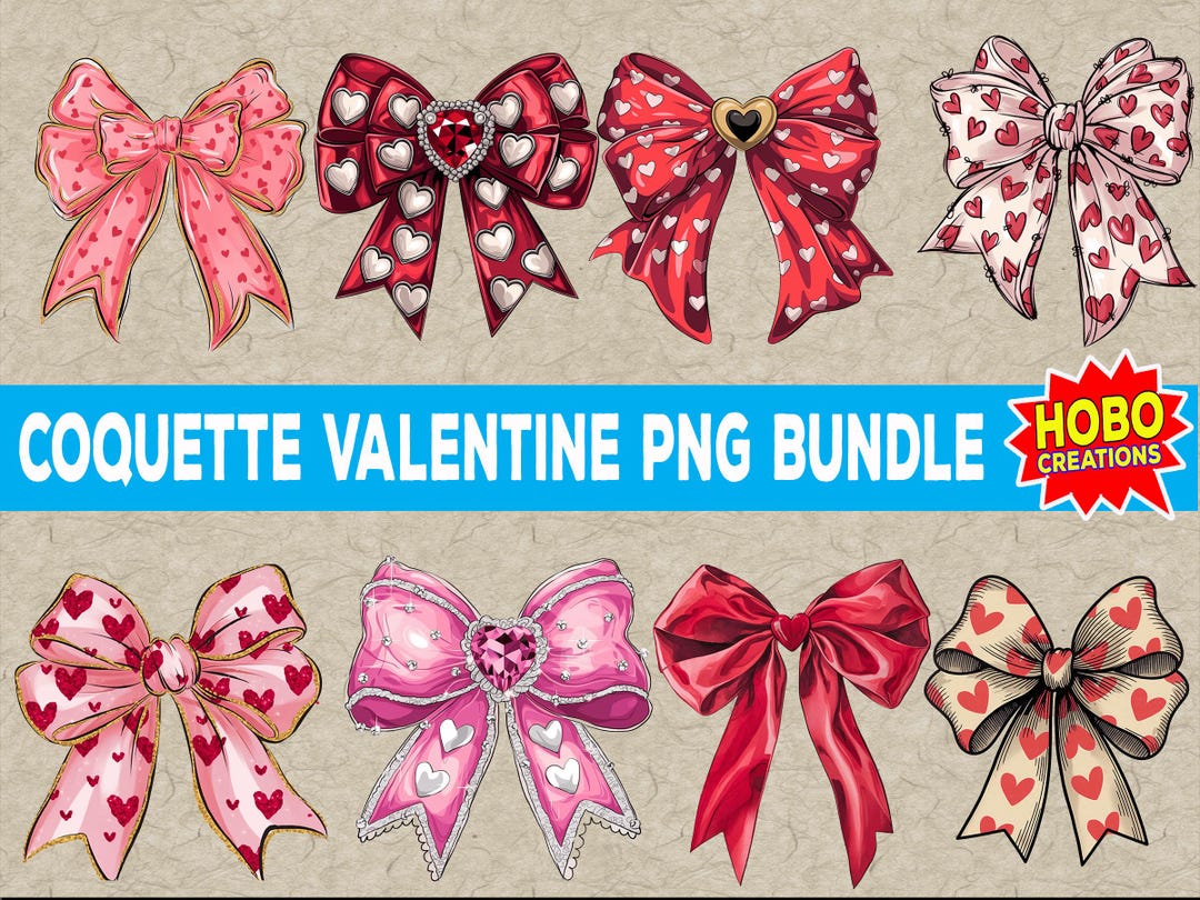 Coquette Valentine Png Bundle, Valentines Day Heart Coquette Bow Png ...