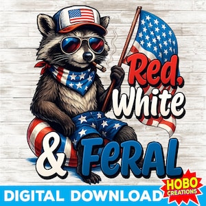 Rouge blanc et sauvage PNG, Clipart raton laveur drôle du 4 juillet, Art patriotique de raton laveur Hot-Dog, téléchargement numérique Merica, sauvage USA chemise PNG