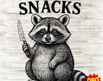 I Require Snack PNG Digital Download – Funny Raccoon Snack Lover Design, Cute Animal Humor Graphic, Instant Download for Shirt or Mug