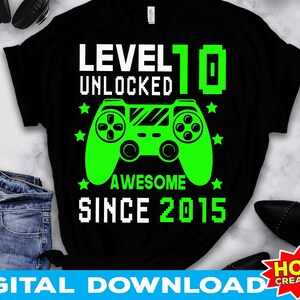 Level 10 freigeschaltet SVG, 10. Geburtstag Junge Gamer, 10 Jahre alt svg, Videospiel svg Controller Gamepad Cricut Cut Datei digitaler Download