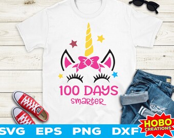 100 Days Smarter SVG,100 Days of School SVG,Teacher svg,School shirt svg,Girl's shirt svg, Unicorn School svg Cricut Cut file Download