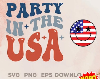 Party in the USA svg, 4 juli svg, Independence Day Svg, patriottische svg, usa shirt svg, Retro America png, Retro Smiley Face png-bestand knippen