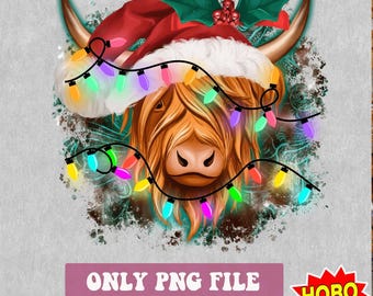 Christmas Highland Cow Png, Western Design, Western Christmas Png, Merry Christmas PNG, Christmas Png, Sublimation Design, Digital Download