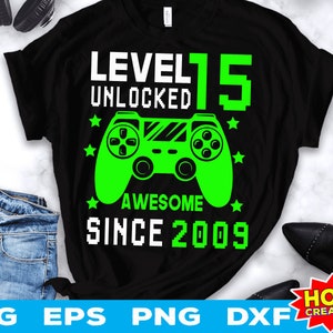 Level 15 freigeschaltet SVG, 15. Geburtstag Junge Gamer, 15 Jahre alt svg, Videospiel svg Controller Gamepad Cricut Cut Datei digitaler Download