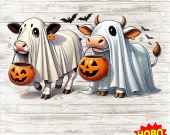Ghost Cows Halloween Boo PNG, Spooky Season Png, Trendy Halloween png, Autumn png, halloween humor png, Ghost Cows Png, Funny Cow Png