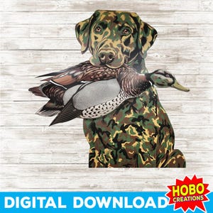 Camo Dog with Duck PNG, Hunting Sublimation, Retro Labrador Retriever, Boys Camo Hunting Print, Duck Hunting Digital Download
