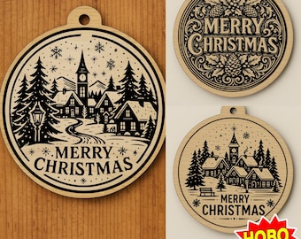 Merry Christmas SVG Vintage laser Engraving Files, Christmas Tree Laser File Svg,Christmas Town svg Wood Cutting Board File for Kitchen Gift