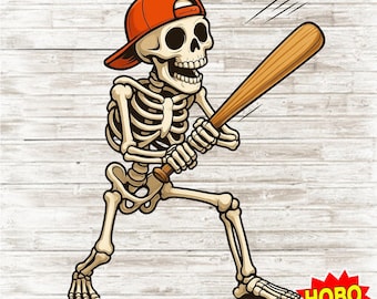 Skeleton Baseball Player PNG, Funny Halloween Sports Clipart, Spooky Skull With Bat Digital Download for Baseball Fan mom dad baseball png