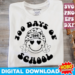 100 giorni di scuola Svg, Happy 100 Days of School Svg, volto sorridente retrò in formato svg, Ritorno a scuola in formato svg, file cricut in formato svg per insegnante di 100 giorni