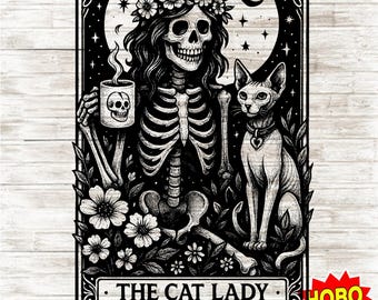 The Cat Lady PNG, Mystical Black Cat Clipart, Witchy Occult Cat Art Digital Download for Halloween Decor, Tarot Card Designs