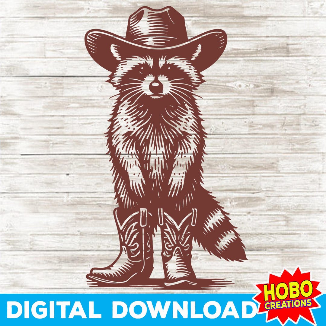 Raccoon Cowboy PNG SVG, Funny Western Trash Panda Design, Vintage ...