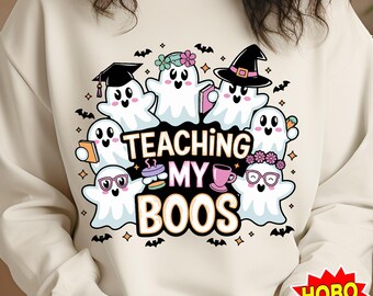 Teaching My Boos PNG, Halloween Teacher png, Coquette Pencil png, Cute Ghost Teacher PNG, Halloween PNG for Teacher Gifts Halloween Designs