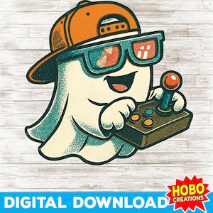 May include: A cartoon ghost wearing an orange baseball cap and teal-rimmed sunglasses, holding a retro video game controller. The ghost has a happy expression. The image includes the text "DIGITAL DOWNLOAD" and "HOBO CREATIONS".