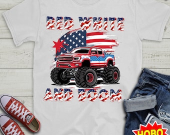 Boy 4th of July png,Monster Truck Png, Patriotic Monster Truck Png, America png, Red White and Boom png, Sublimation america png