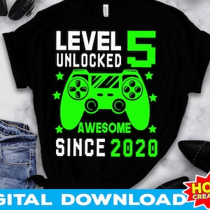 Niveau 5 SVG débloqué, 5e anniversaire garçon Gamer, 5 ans svg, svg du jeu vidéo manette manette Cricut coupe fichier en téléchargement numérique