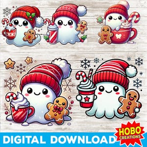 Natal Png, Fantasma de Natal Fofo Png, Decoração de Café Retro e Diversão de Halloween, Feriado, Café de Natal, Fantasma de Natal Png, Fantasma Boojee Png