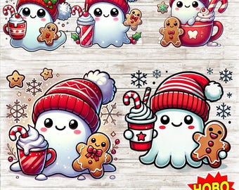 Christmas Png, Cute Christmas Ghost Png, Retro Coffee Decor & Halloween Fun, Holiday , Christmas Coffee, Holiday Ghost Png, Boojee Ghost Png