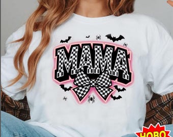 Spooky Mama Neon Png, Halloween Png, Halloween Checkered Png,, Halloween Mama Coquette Bow Sublimation, Halloween Sublimation Design