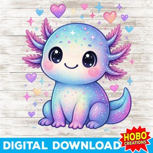 Schillerndes Axolotl PNG, niedliches Baby Axolotl Sublimationsdesign für Kinder, Unterwassertier Clipart, T-Shirt DTF Druck, sofortiger digitaler Download
