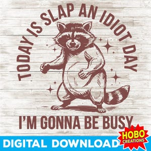 Today Is Slap An Idiot Day SVG PNG, Funny Raccoon Meme, Adult Humor Sublimation Design, Sarcastic Shirt Digital Download