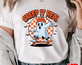 Creep It Real Halloween png, Cute Skater Ghost png, Funny Halloweenpng, Cute Fall png, Spooky Season png, Halloween Party png Sublimation