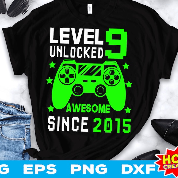 Level 9 Unlocked SVG, 9th Birthday Boy Gamer, 9 Years Old svg, Video Game svg Controller Gamepad Cricut Cut File Digital Download