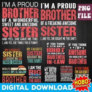 Pacote de irmão e irmã png, irmão png irmã png, camisa engraçada para irmão da irmã png, irmão orgulhoso, sarcástico png, download digital