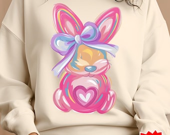 Coup de pinceau lapin de Pâques png, lapin coquette noeud png, lapin rose png, Coquette lapin PNG noeud le jour de Pâques PNG Coup de pinceau Pâques filles png