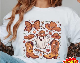 Coquette Halloween Png, Western Halloween png, Cowboy Ghost Png, Howdy Halloween Shirt Png, Ghost Boo Png, Halloween Sublimation Design