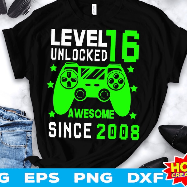 Level 16 Unlocked SVG, 16th Birthday Boy Gamer, 16 Years Old svg, Video Game svg Controller Gamepad Cricut Cut File Digital Download