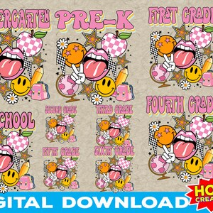 Back To School PNG Bundle,  Retro Back To School Png, Kindergarten, Pre K PNG, First Day Of School Png, Teacher Png, 1st 2nd 3rd Grade png