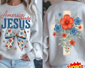 Amerika braucht Jesus PNG, Christian Coquette USA Flagge Kreuz Clipart, Patriotischer Glaube Sublimationsdesign, 4. Juli Unabhängigkeitstag Digital