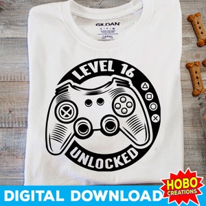 16. Geburtstag Junge SVG, Level 16 SVG, Level 16 freigeschaltete Videospiele SVG, Geburtstags-Gamer-Svg, lustige Kinder-Tshirt-Svg, Gaming-Svg-Png-Cricut-Datei