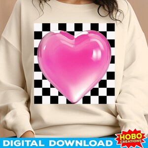 Retro Valentinstag Herz PNG, Valentinstag Mädchen Png, Retro Karierte Valentinstag Png, Valentinstag Sublimationsdesign, Kokette Valentinstag Png