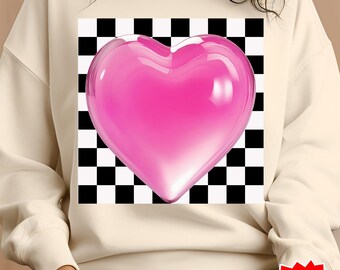 Retro Valentines Day Heart PNG, Valentines Girls Png,Retro Checkered Valentines Png,Valentines Day Sublimation Design,Coquette Valentine Png