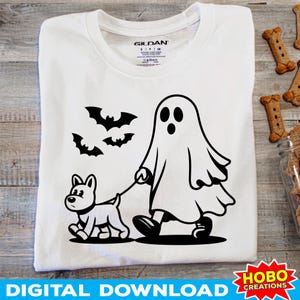 Ghost Walking Dog SVG, Ghost Dog svg, Halloween Dog Ghost svg, Cute Ghost with Dog svg, Halloween Dog svg, Dog Halloween svg, PNG Design