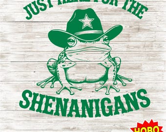 Just Here For The Shenanigans Lustige St Patrick's Day Frosch und Kröte Vintage Tier Clipart Digital Download PNG SVG