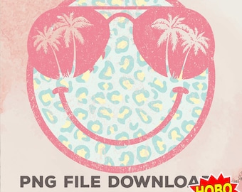 Distressed Smiley Face PNG, sunglasses Leopard png, Smiley png, Retro Smiley Face png, summer png, Beach Vibes Png, Trendy Smiley Face