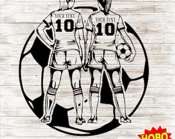 Soccer 2 Girl Player Svg , Soccer mom svg, Customized Soccer Player Svg, Soccer team svg, Personalized Soccer Player svg Clipart Design