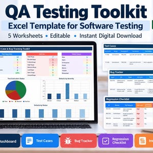 Software QA Test Case Tracker | Bug Tracking Spreadsheet | Excel Dashboard Template for Testers & Project Managers
