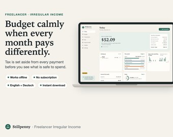 Freelancer Budget App for Irregular Income with Tax Set-Aside Tracker, Offline