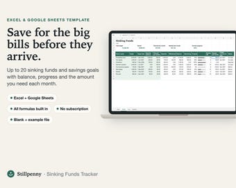 Sinking Funds Tracker Spreadsheet for Excel and Google Sheets, Savings Goals Planner