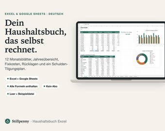 Haushaltsbuch Spreadsheet in German for Excel & Google Sheets, Budget Planner, Savings, Debt Plan