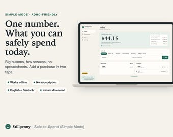 Safe to Spend Budget App, Simple ADHD Friendly Daily Spending Tracker, Offline