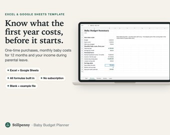 Baby Budget Planner Spreadsheet, Maternity Leave and First Year Costs, Excel and Google Sheets