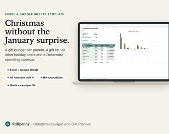 Christmas Budget Planner Spreadsheet, Gift List Tracker for Excel and Google Sheets