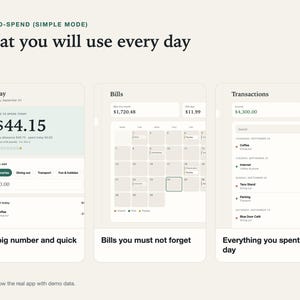 Three views of the Stillpenny Safe-to-Spend app you use every day, side by side, with demo data.