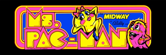 Ms. パックマン マーキー、アーケード、12 x 36 インチ ビデオゲーム